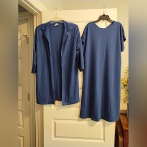 Vintage Blue Dress and Overcoat Cardigan Set